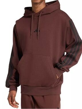 NWT adidas Essential Three Stripes Fleece Hoodie Men’s Medium Chocolate